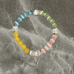 Blue, Green Pink and Yellow Cat's Eye with Selenite Bracelet